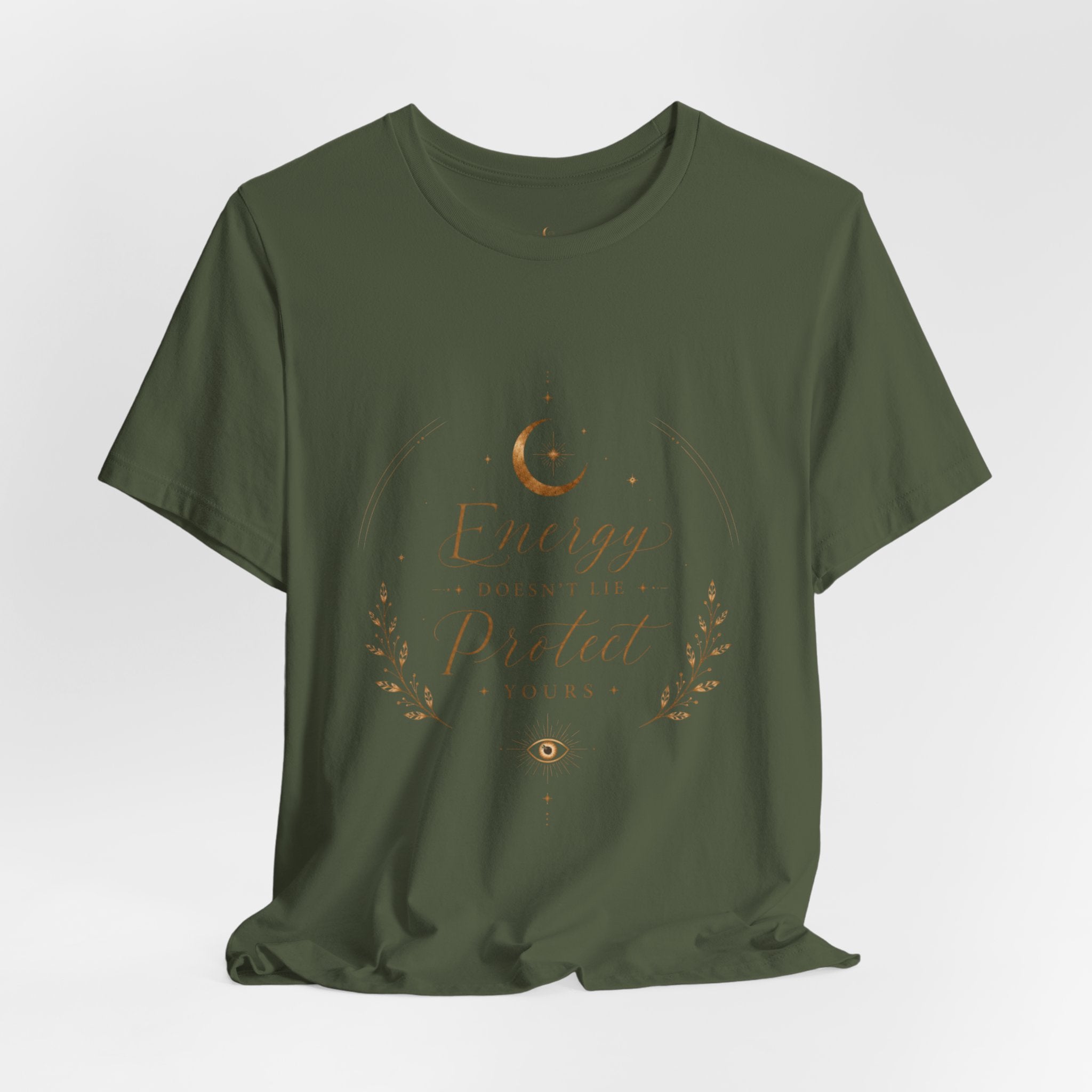 Energy Protected tee | Crescent Moon, Floral Laurel, Minimal Celestial Design