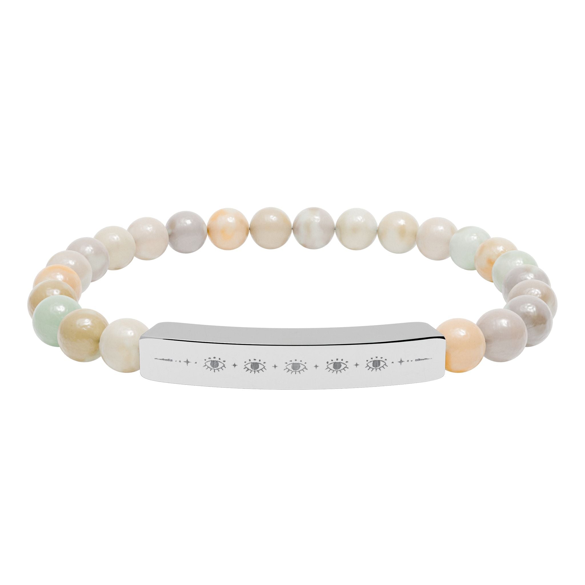 Engravable Natural Stone Bead Stretch Bracelet | Personalized Bar Bracelet
