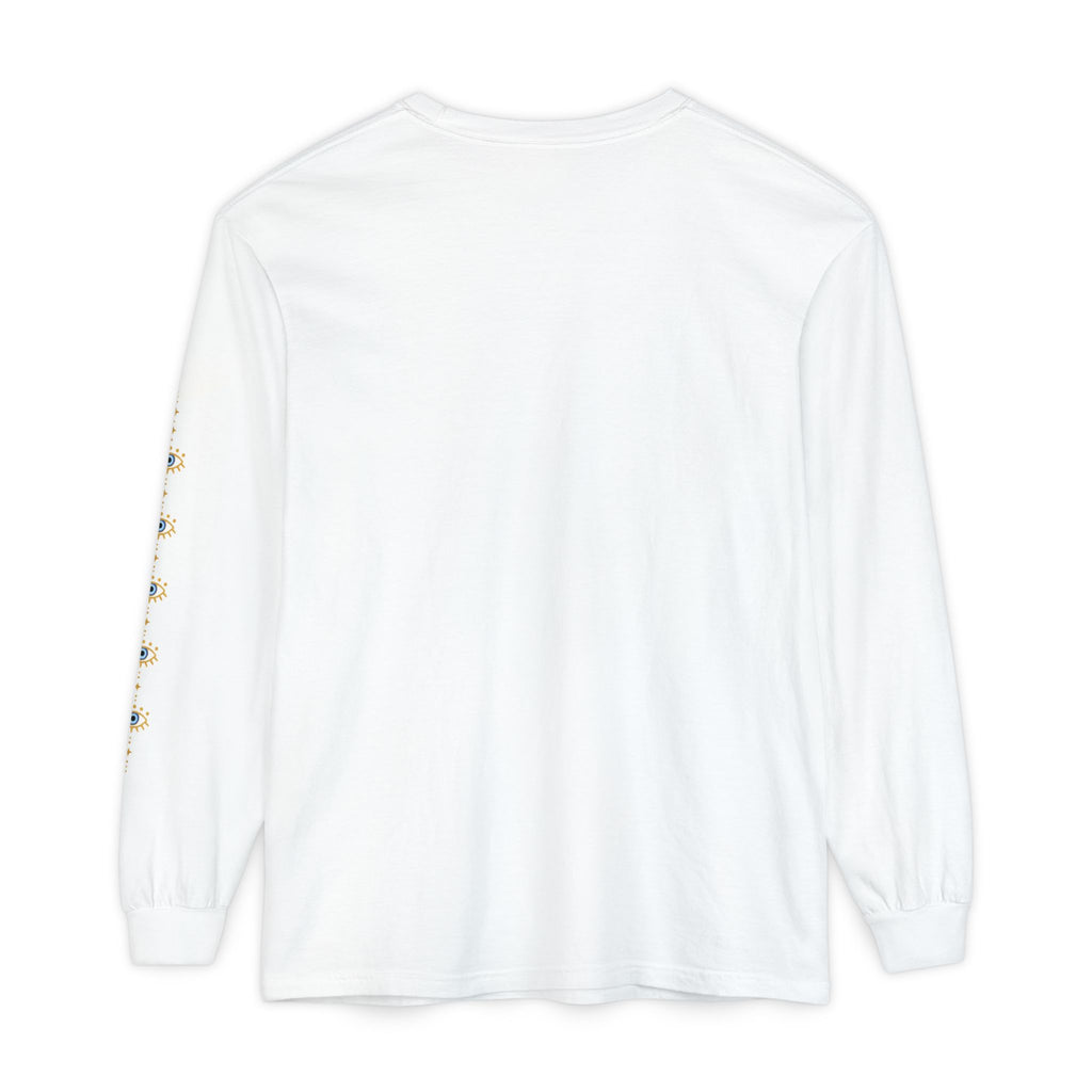 Evil Eye Minimal Line Art Long Sleeve T-Shirt | Sleeve Motif