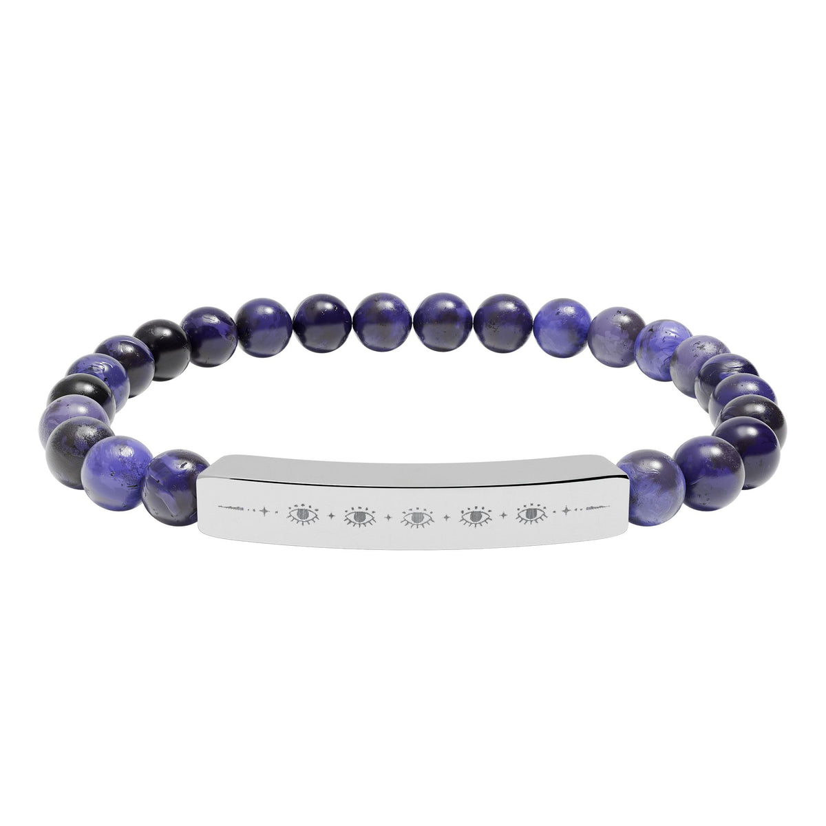 Engravable Natural Stone Bead Stretch Bracelet | Personalized Bar Bracelet