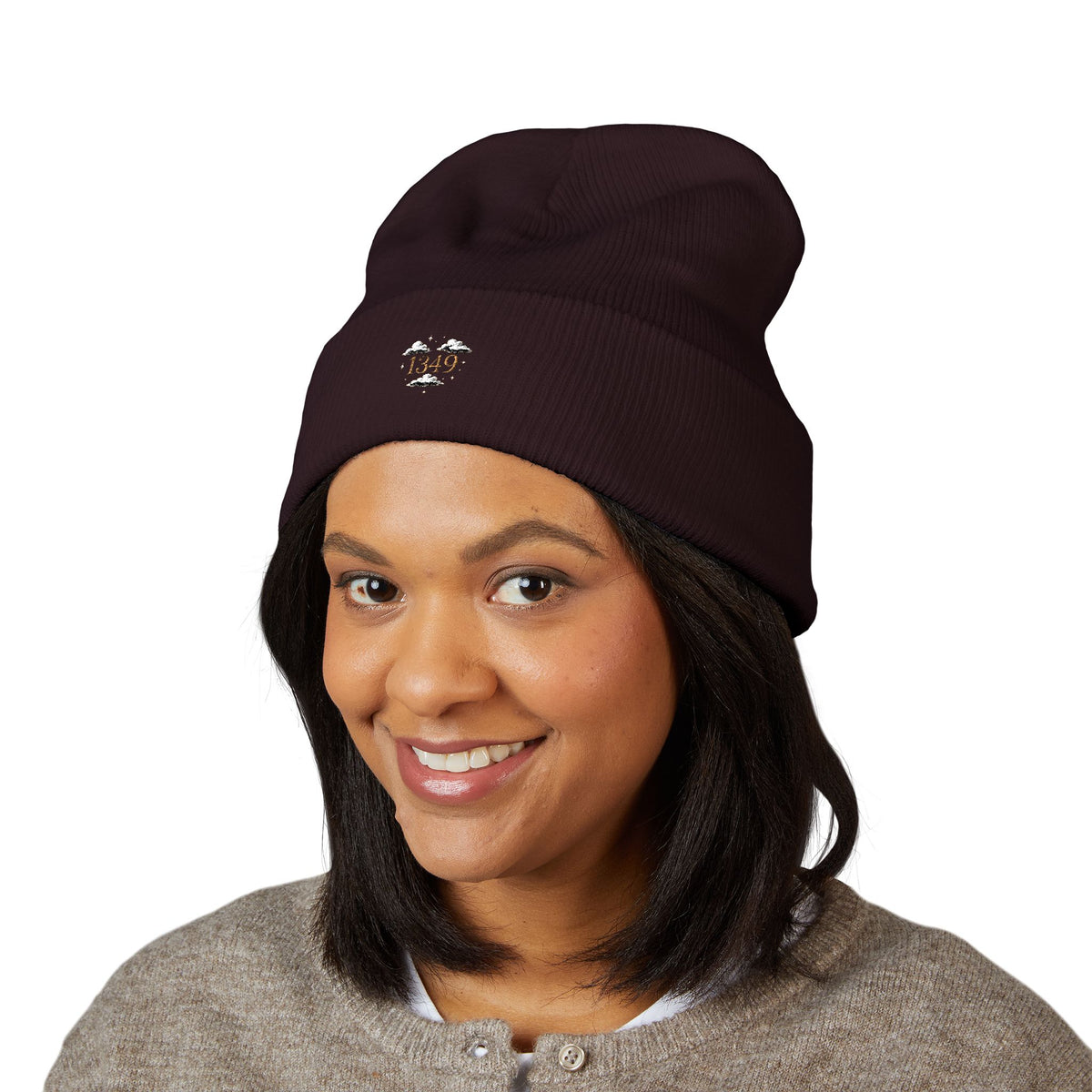 Tiny Floral Skull Embroidered Beanie | Cuffed Beanie