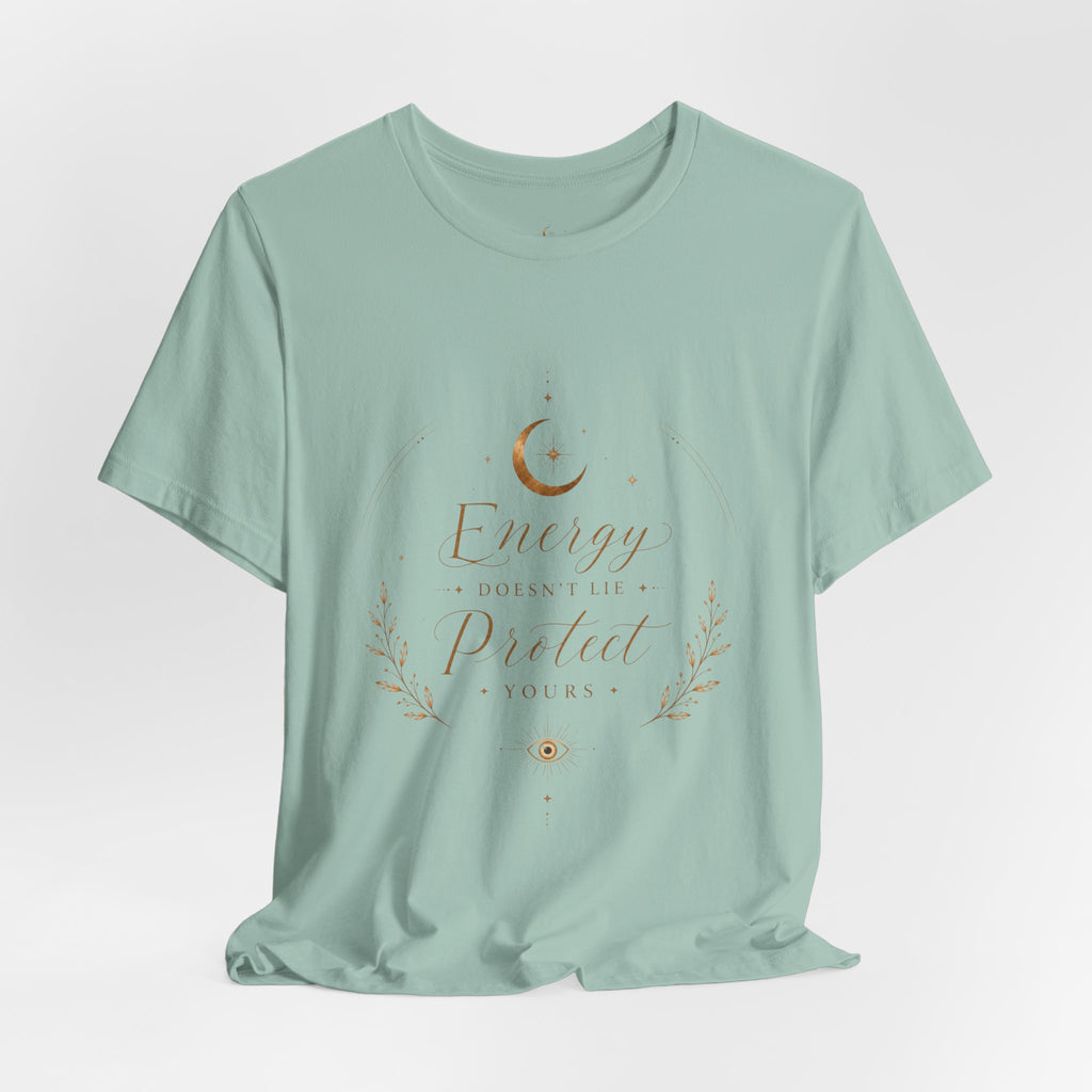 Energy Protected tee | Crescent Moon, Floral Laurel, Minimal Celestial Design