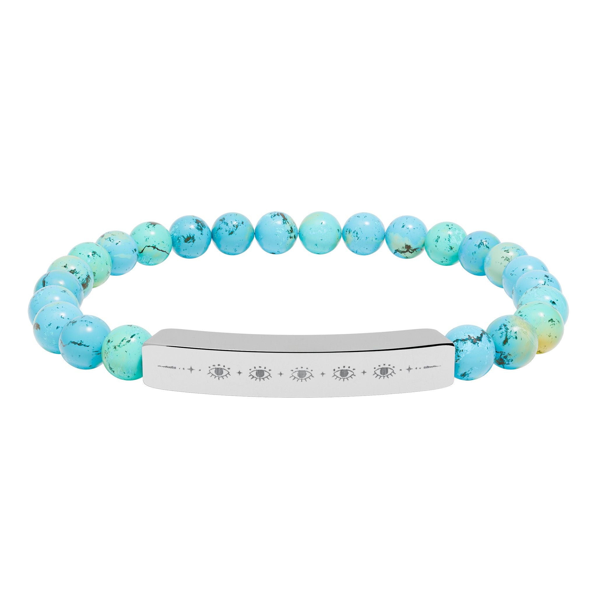 Engravable Natural Stone Bead Stretch Bracelet | Personalized Bar Bracelet