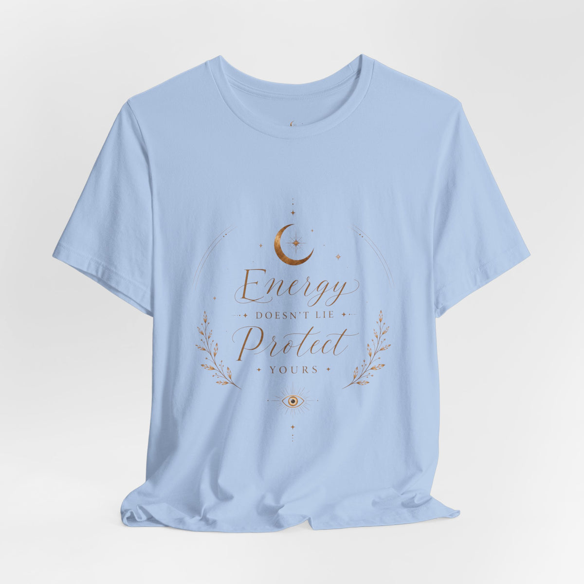 Energy Protected tee | Crescent Moon, Floral Laurel, Minimal Celestial Design