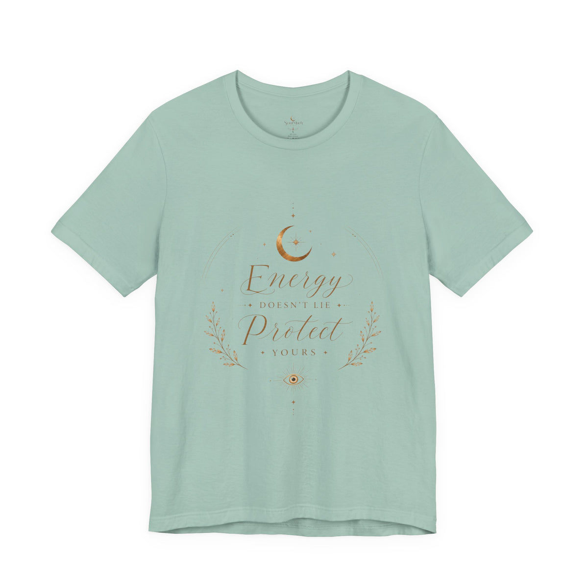 Energy Protected tee | Crescent Moon, Floral Laurel, Minimal Celestial Design