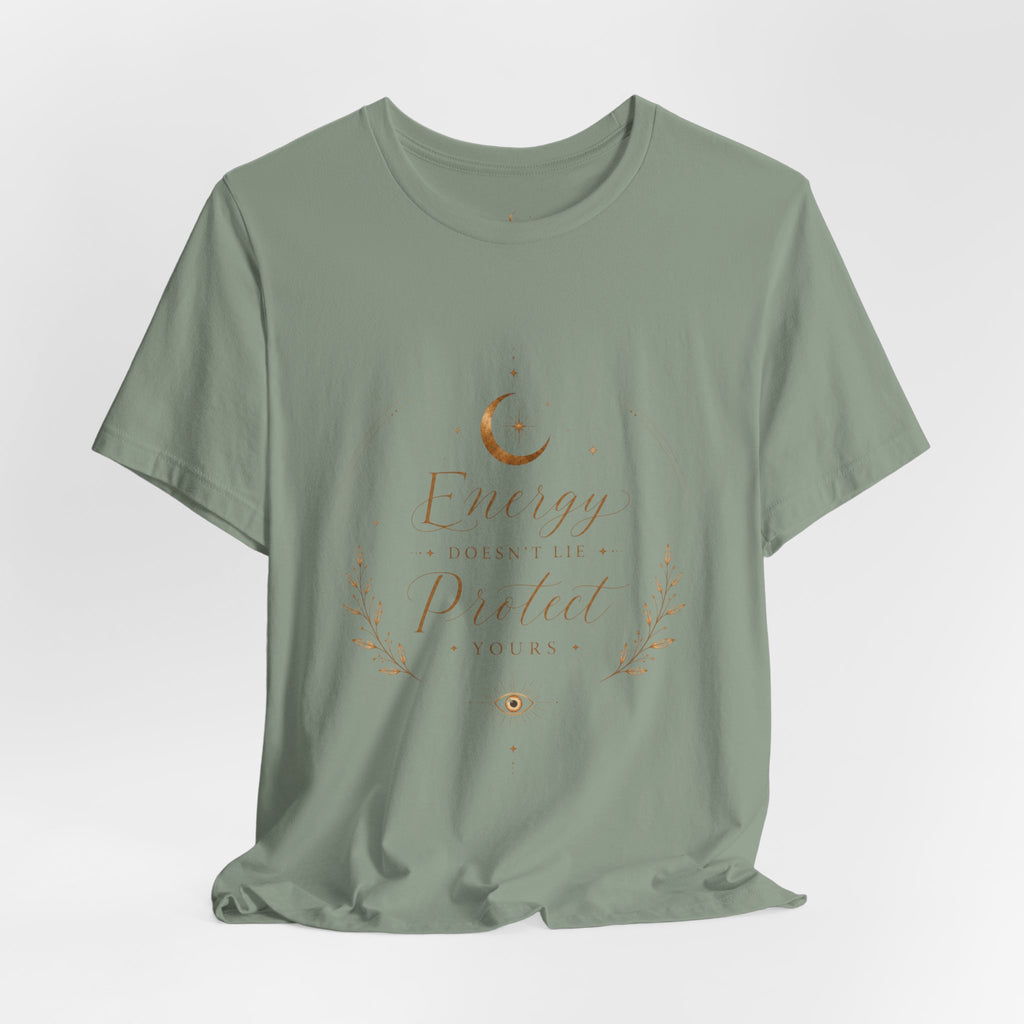 Energy Protected tee | Crescent Moon, Floral Laurel, Minimal Celestial Design