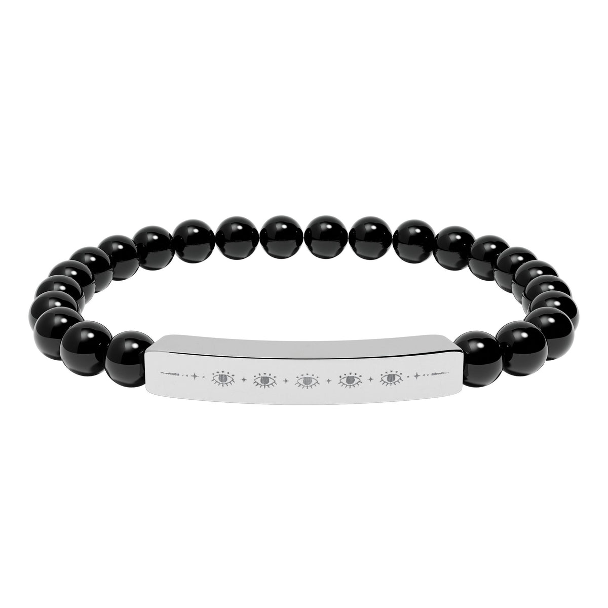 Engravable Natural Stone Bead Stretch Bracelet | Personalized Bar Bracelet