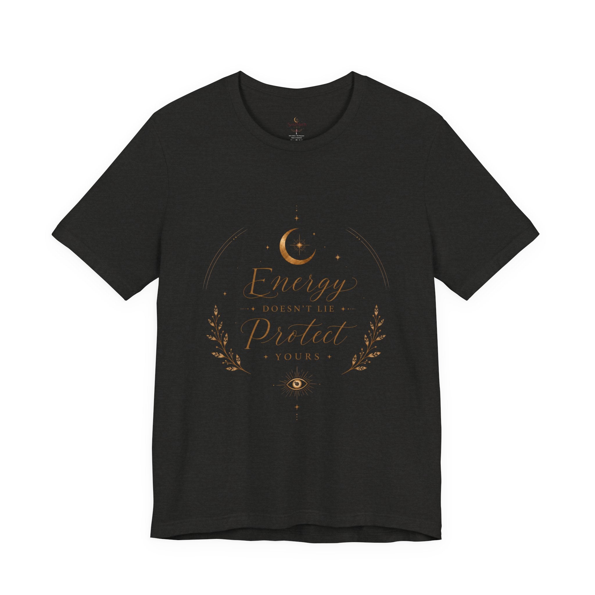 Energy Protected tee | Crescent Moon, Floral Laurel, Minimal Celestial Design