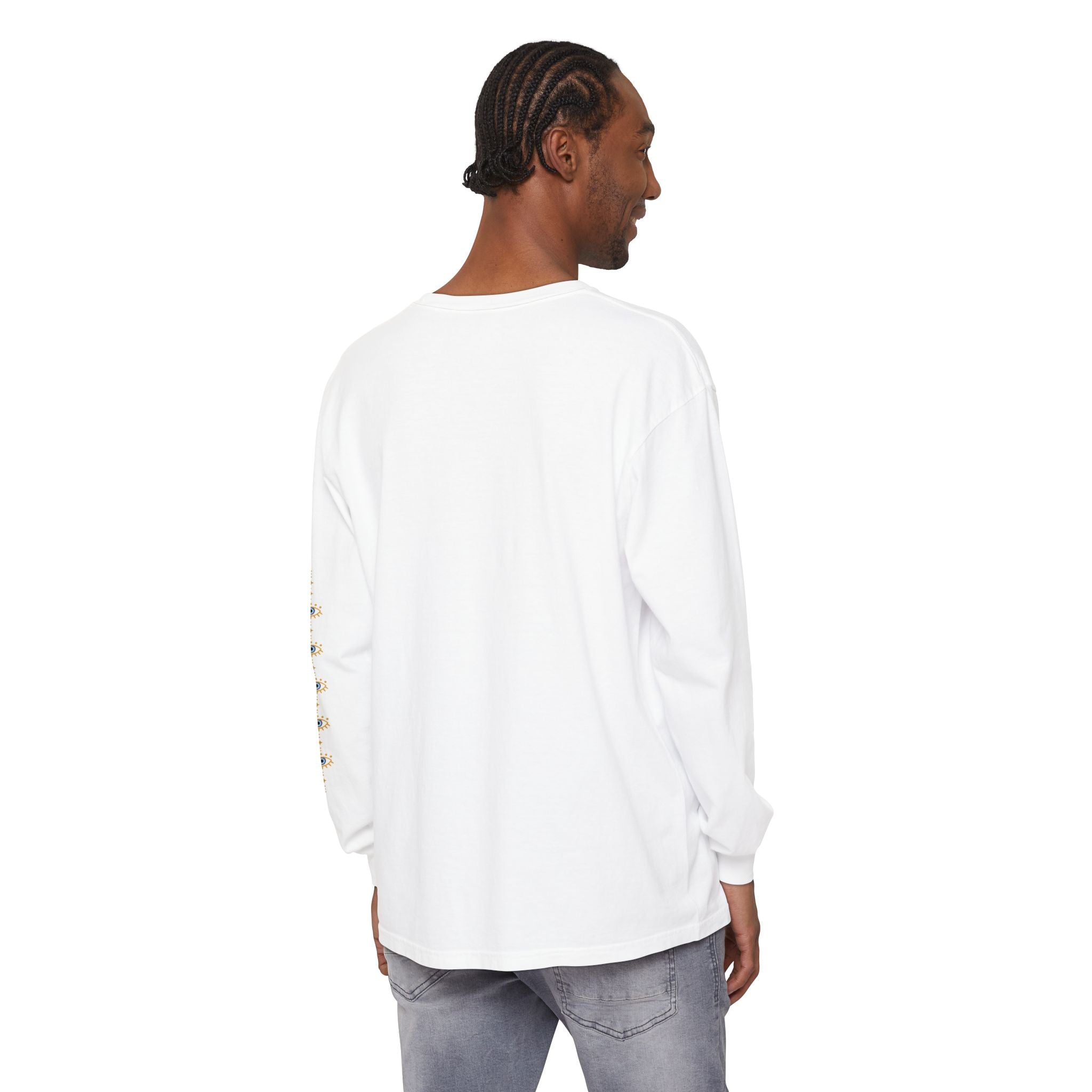 Evil Eye Minimal Line Art Long Sleeve T-Shirt | Sleeve Motif