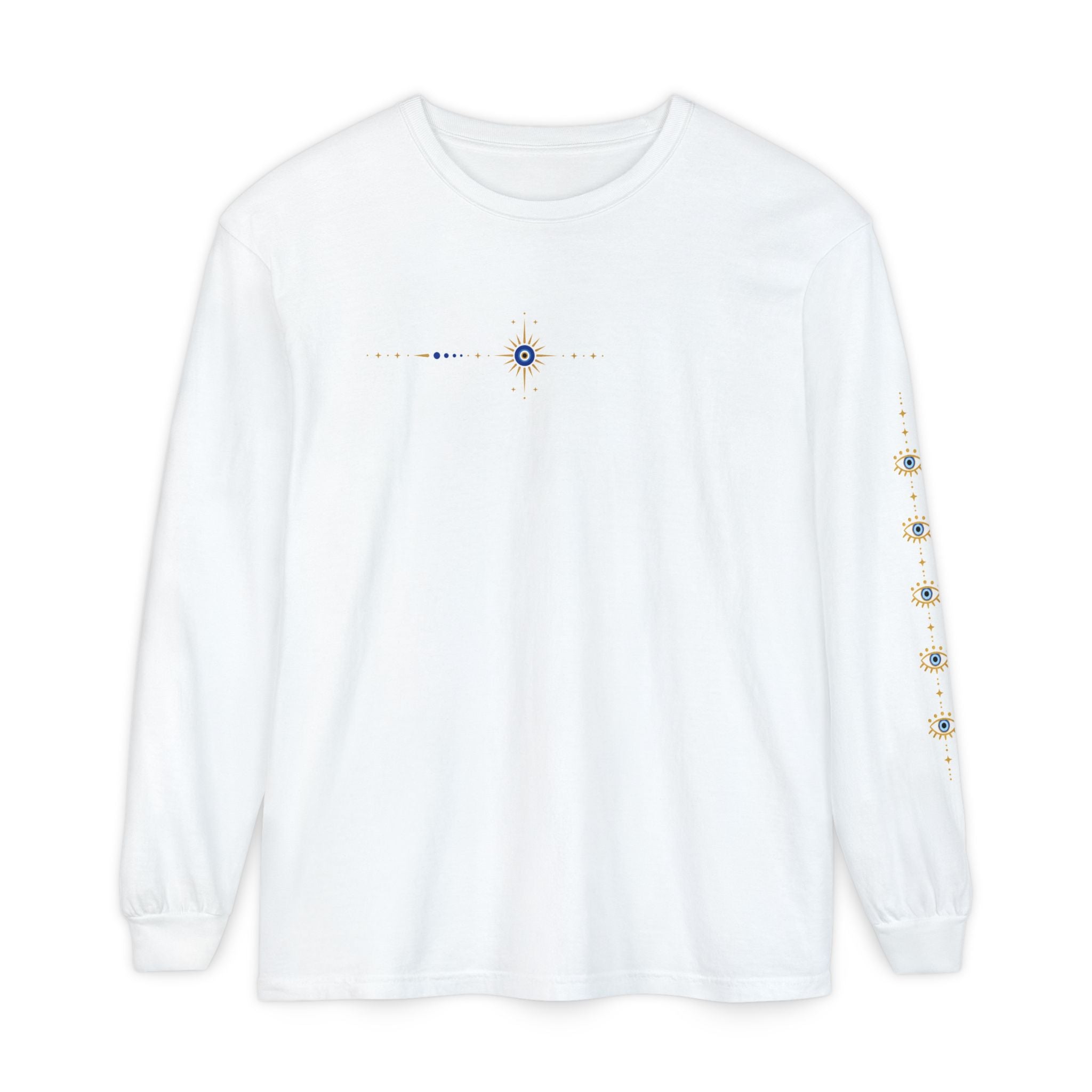 Evil Eye Minimal Line Art Long Sleeve T-Shirt | Sleeve Motif