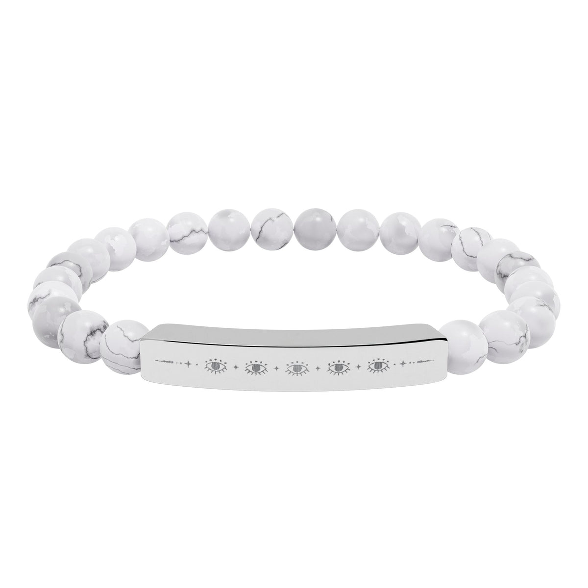 Engravable Natural Stone Bead Stretch Bracelet | Personalized Bar Bracelet