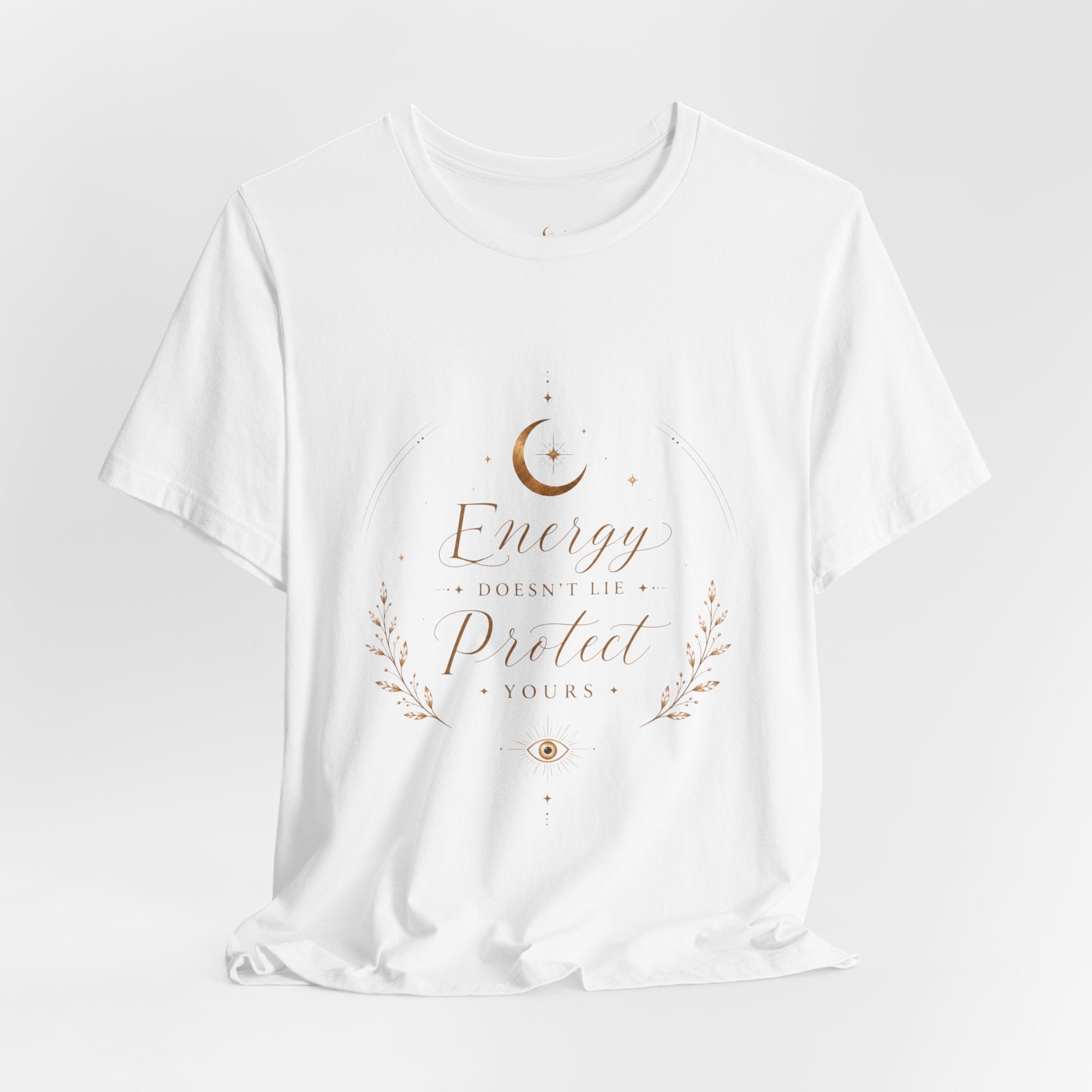 Energy Protected tee | Crescent Moon, Floral Laurel, Minimal Celestial Design