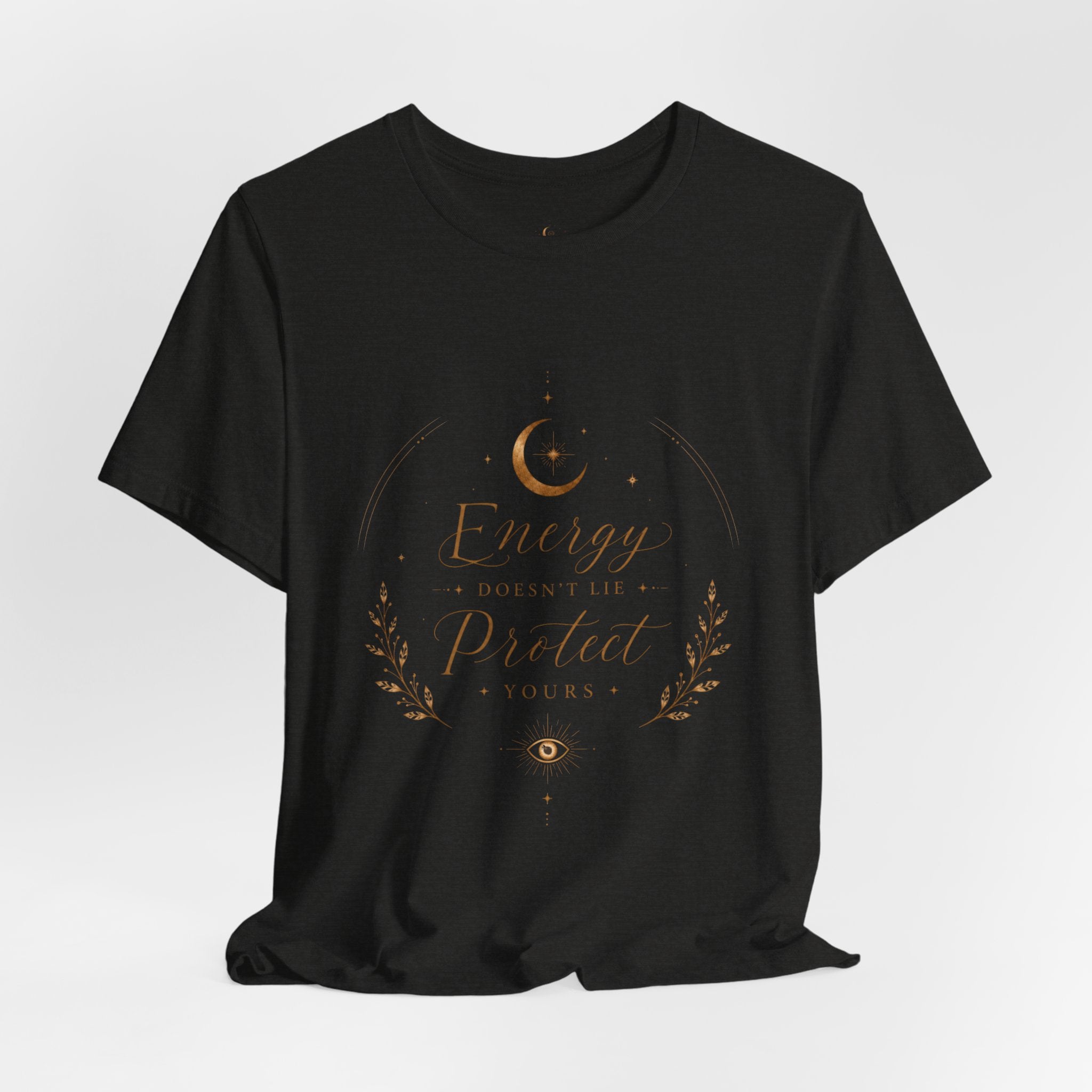 Energy Protected tee | Crescent Moon, Floral Laurel, Minimal Celestial Design