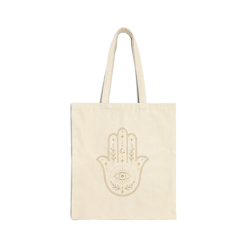 Hamsa Hand with Eye Tote Bag | Cotton Canvas Spiritual Boho Market Tote