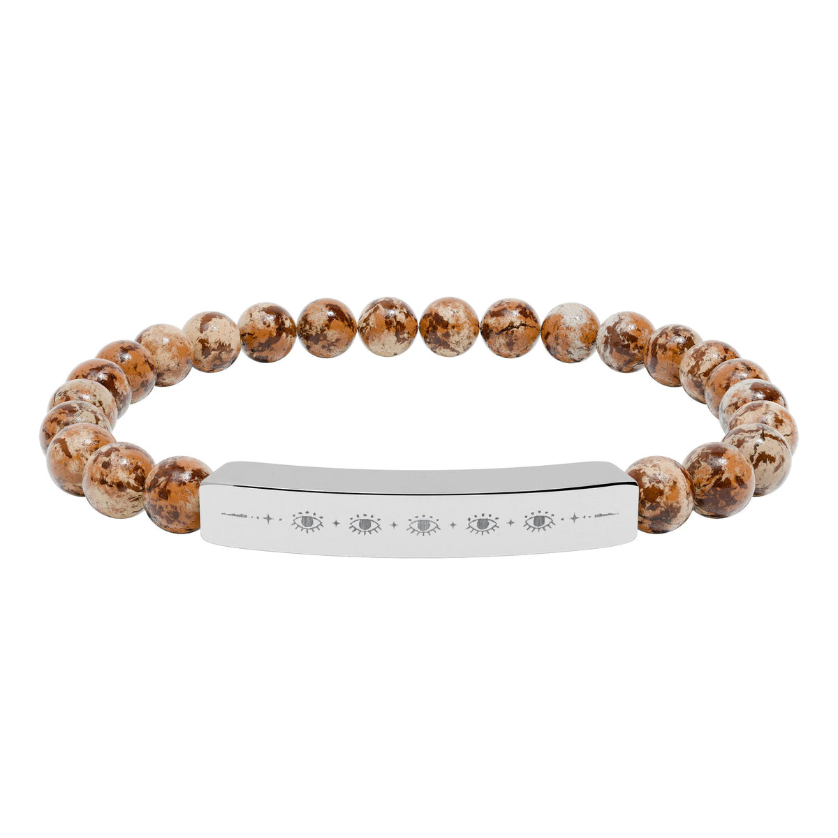 Engravable Natural Stone Bead Stretch Bracelet | Personalized Bar Bracelet