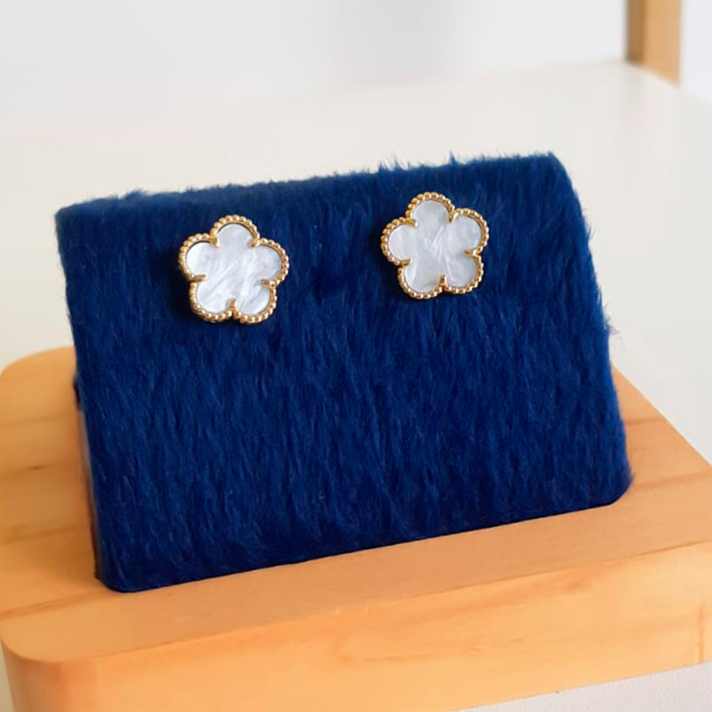 Mother-of-Pearl Flower Earrings — 18K Gold Plated