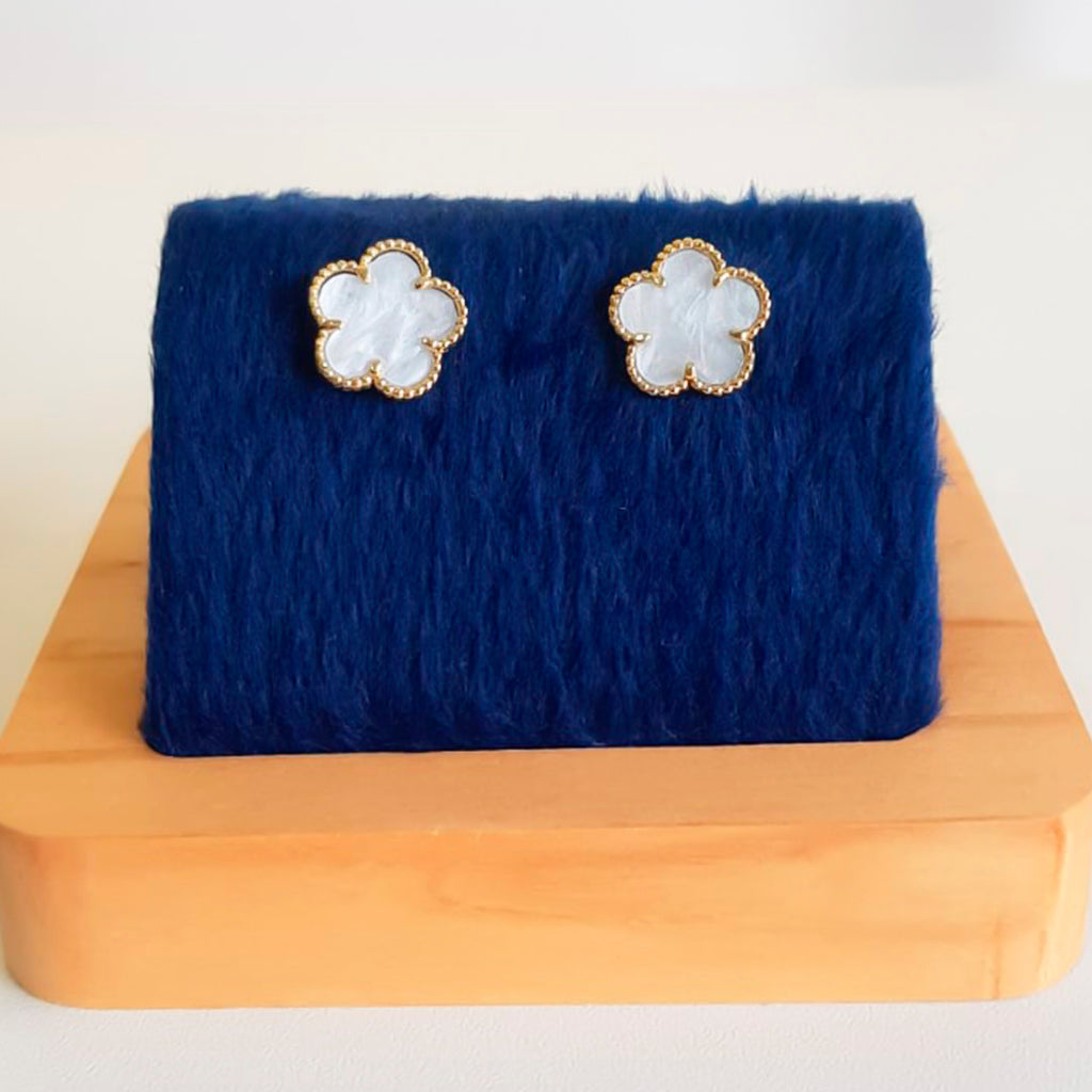 Mother-of-Pearl Flower Earrings — 18K Gold Plated